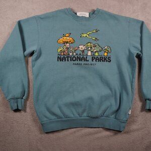 PARKS PROJECT Teal Sweatshirt with Frog and Mushroom Graphic Green Blue